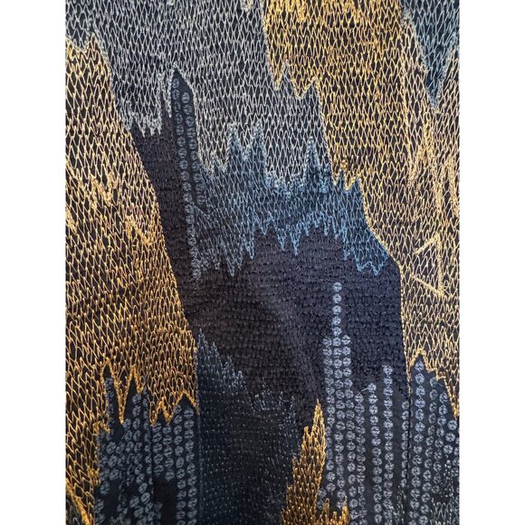 Chicos Open Front Jacket Women’s Size 2 Navy & Beige Textured Pattern Cotton Ble - Picture 8 of 8